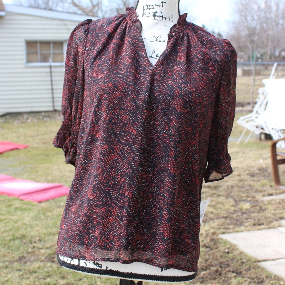 Ophelia Roe V-Neck Smock Sleeve Top Size Small